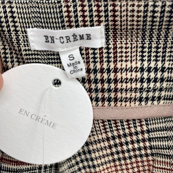 En Creme Pants Womens Small Ivory Houndstooth Plaid Wide Leg Pleated Office NWT - Picture 6 of 14